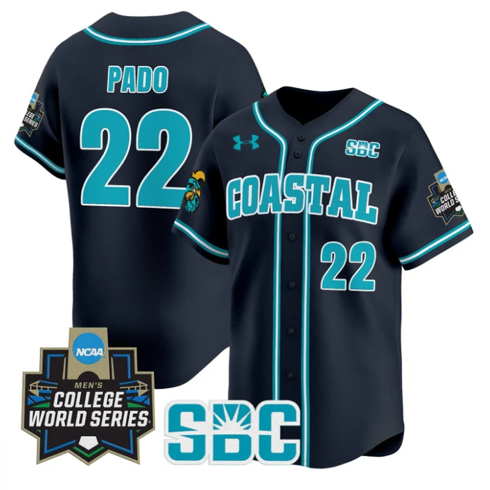 Blagen Pado Jersey #22 Coastal Carolina Chanticleers 2025 World Series Navy