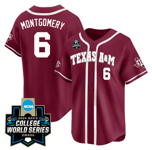 Braden Montgomery Jersey #6 Texas AM Aggies 2024 College World Series Vapor Premier Limited NCAA Baseball Stitched Maroon Alternate