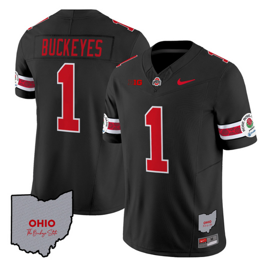 Buckeyes Jersey #1 Ohio State Rose Bowl Patch Football V3 Stitched Black