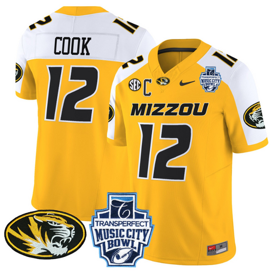Brady Cook Jersey #12 Missouri Tigers 2024 Music City Bowl Gold Alternate
