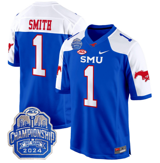 Brashard Smith Jersey #1 SMU Mustangs 2024 ACC Championship Patch Blue Alternate