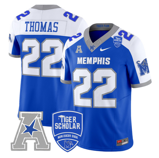 Brandon Thomas Jersey #22 Memphis Tigers 2024 Vapor Stitched Royal Alternate