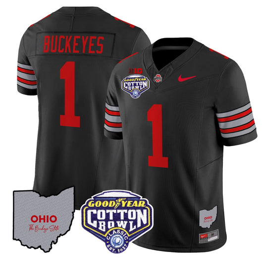 Buckeyes Jersey #1 Ohio State Buckeyes Cotton Bowl Patch Stitched Black