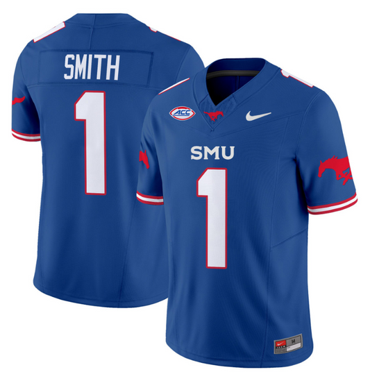 Brashard Smith Jersey #1 SMU Mustangs Icy College Football Vapor Limited Blue