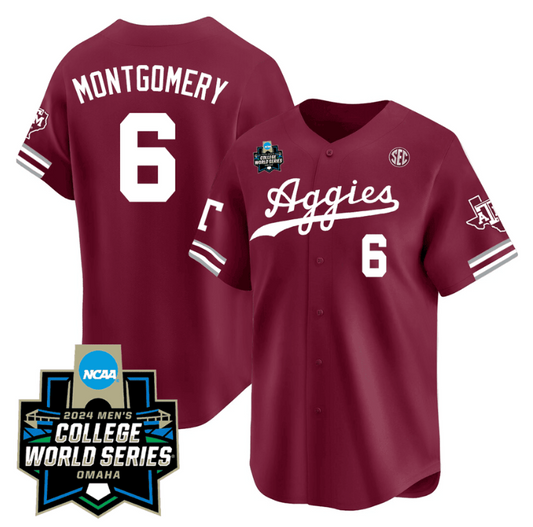 Braden Montgomery Jersey #6 Texas AM Aggies 2024 College World Series Vapor Premier Limited NCAA Baseball Stitched Aggie Maroon