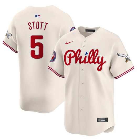 Bryson Stott Jersey #5 Phillies and Eagles Vapor Premier Limited Stitched Cream
