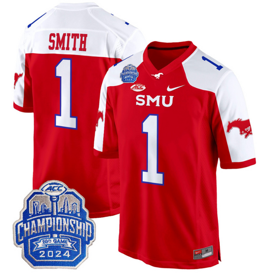 Brashard Smith Jersey #1 SMU Mustangs 2024 ACC Championship Patch Red Alternate