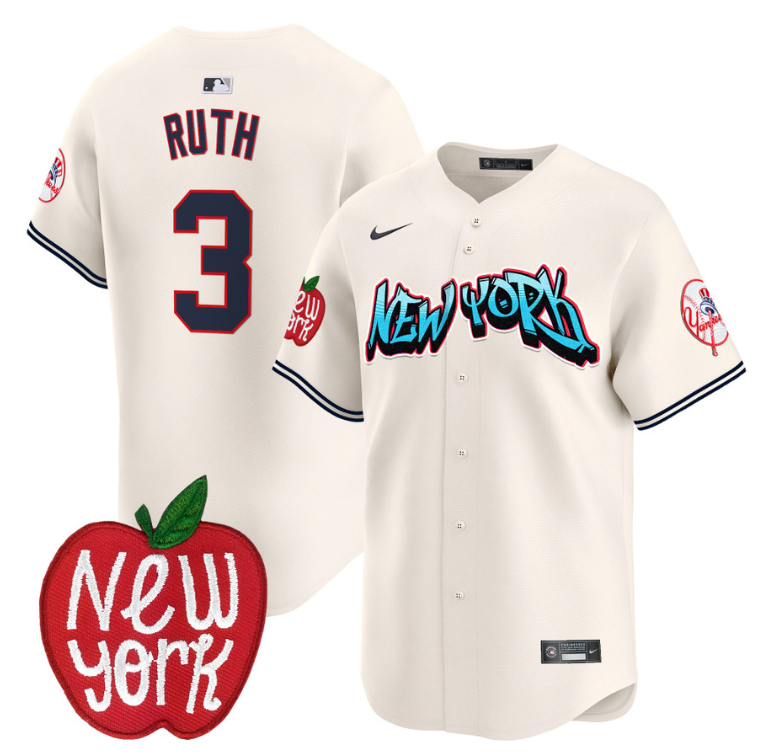 Babe Ruth Jersey #3 New York Yankees Apple Patch Vapor Premier Limited Stitched Cream