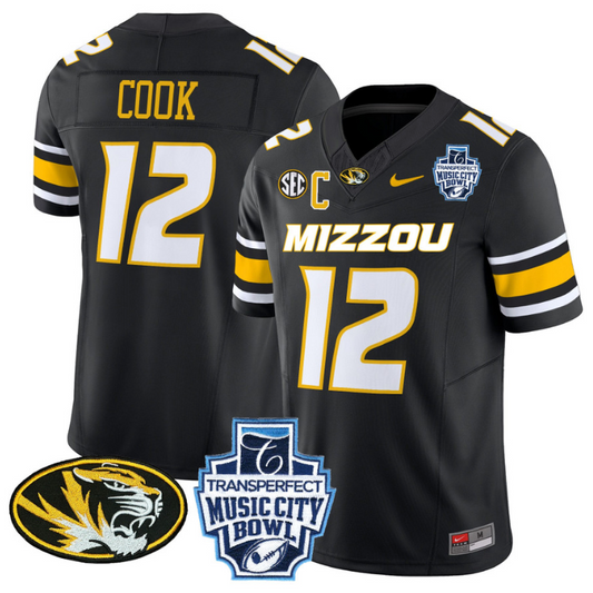 Brady Cook Jersey #12 Missouri Tigers 2024 Music City Bowl Black