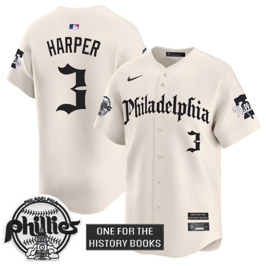 Bryce Harper Jersey #3 Phillies Retro Newspaper Edition Vapor Premier Limited Stitched Cream