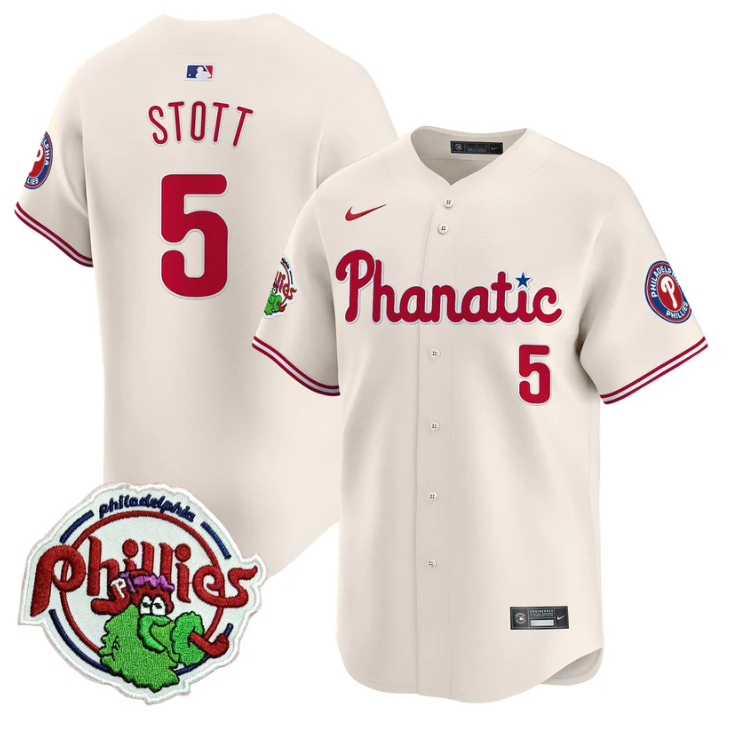 Bryson Stott Jersey #5 Phillies Phanatic Patch Vapor Premier Limited Stitched Cream