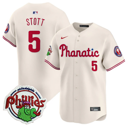 Bryson Stott Jersey #5 Phillies Phanatic Patch Vapor Premier Limited Stitched Cream