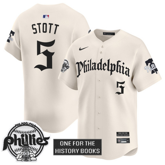 Bryson Stott Jersey #5 Phillies Retro Newspaper Edition Vapor Premier Limited Stitched Cream