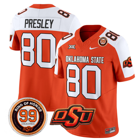 Brennan Presley Jersey #80 Oklahoma State Cowboys Leslie O'neal Patch Vapor Limited College Football Stitched Orange Alternate