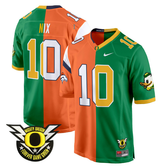 Bo Nix Jersey #10 Oregon Ducks Split Game College Football All Stitched Orange