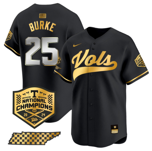 Blake Burke Jersey #25 Tennessee Volunteers Baseball 2024 Champions Vapor Premier Limited  Black Gold