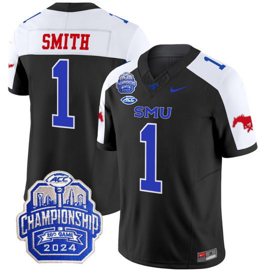 Brashard Smith Jersey #1 SMU Mustangs 2024 ACC Championship Patch Black Alternate