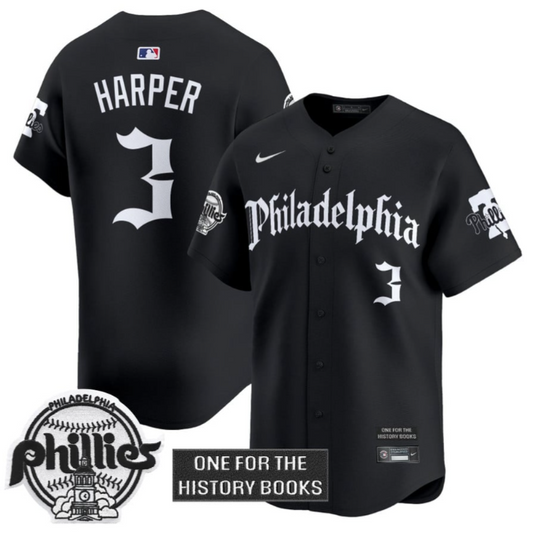 Bryce Harper Jersey #3 Phillies Retro Newspaper Edition Vapor Premier Limited Stitched Black