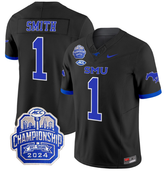 Brashard Smith Jersey #1 SMU Mustangs 2024 ACC Championship Patch Black