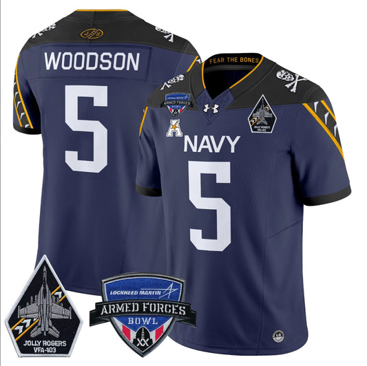 Braxton Woodson Jersey #5 Navy Midshipmen 2025 Armed Forces Bowl Patch Navy