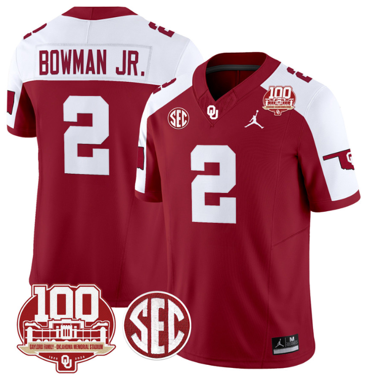 Billy Bowman Jr Jersey #2 Oklahoma Sooners 100th Anniversary Patch Vapor Limited College Football Stitched Crimson Alternate
