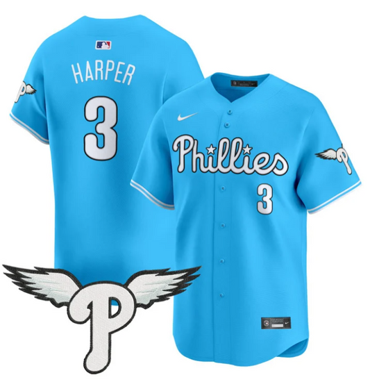 Bryce Harper Jersey #3 Philadelphia Phillies 2025 Vapor Premier Limited Stitched Light Blue