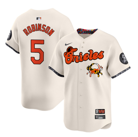 Brooks Robinson Jersey #5 Baltimore Orioles Maryland Blue Crab Vapor Stitched Cream