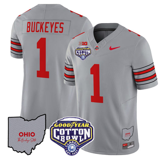 Buckeyes Jersey #1 Ohio State Buckeyes Cotton Bowl Patch Stitched Gray