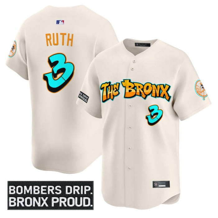 Babe Ruth Jersey #3 Yankees Graffiti Bronx Bombers Edition Stitched Cream
