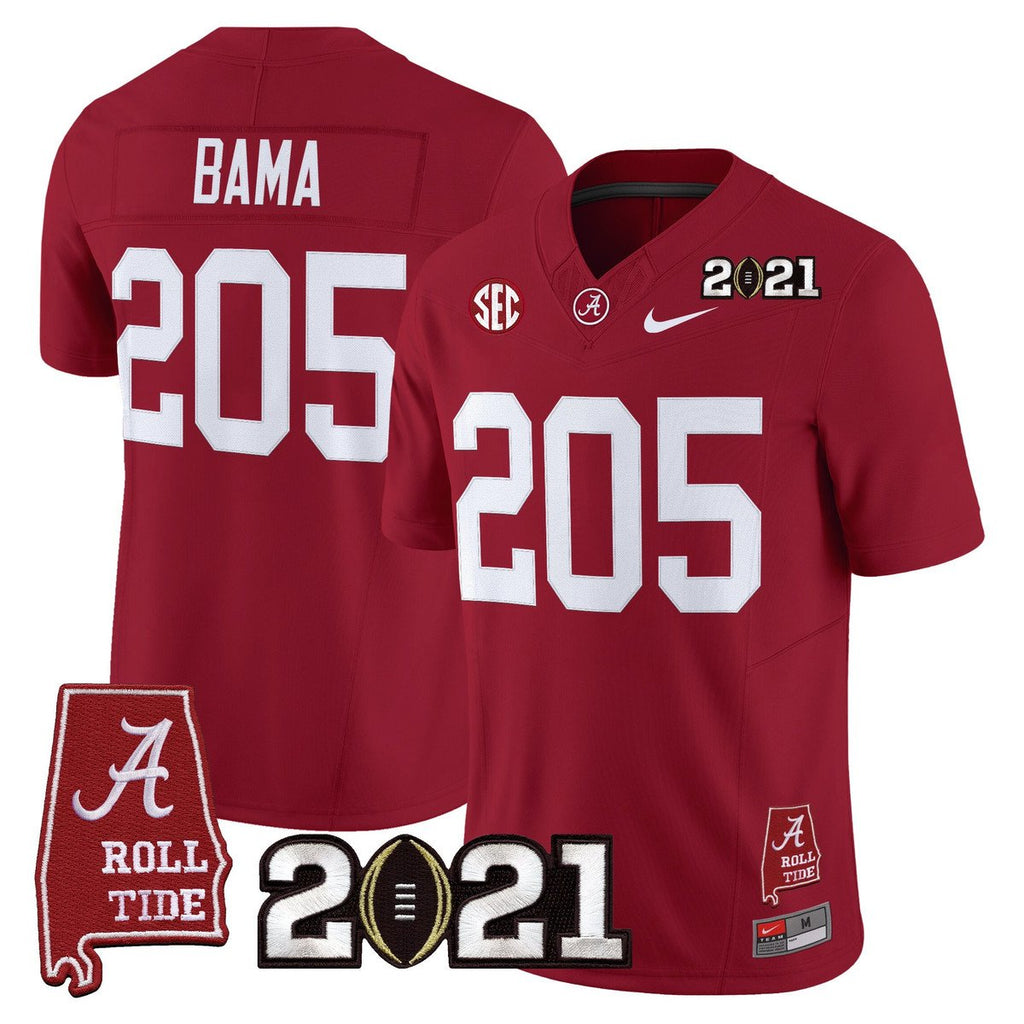 Bama Jersey #205 Alabama 2021 CFP National Championship Alabama Map Crimson