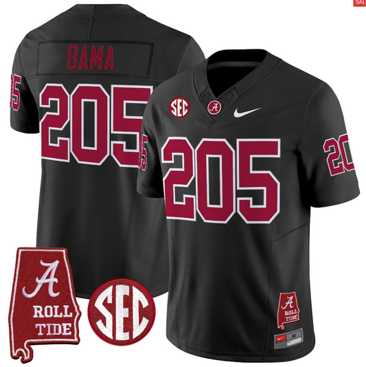 Bama Jersey #205 Alabama Crimson Throwback Alabama Map Stitched Black