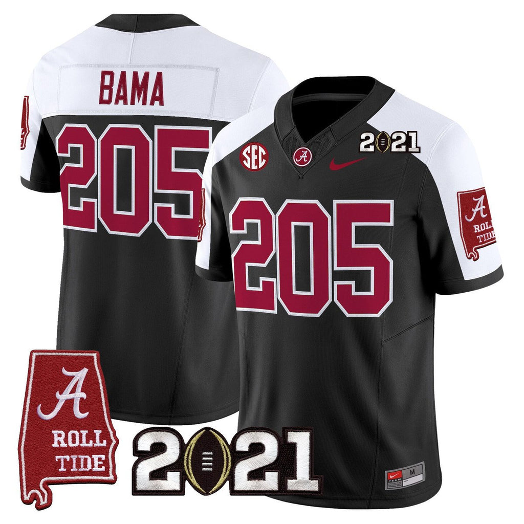 Bama Jersey #205 Alabama 2021 CFP National Championship Alabama Map Black ALter
