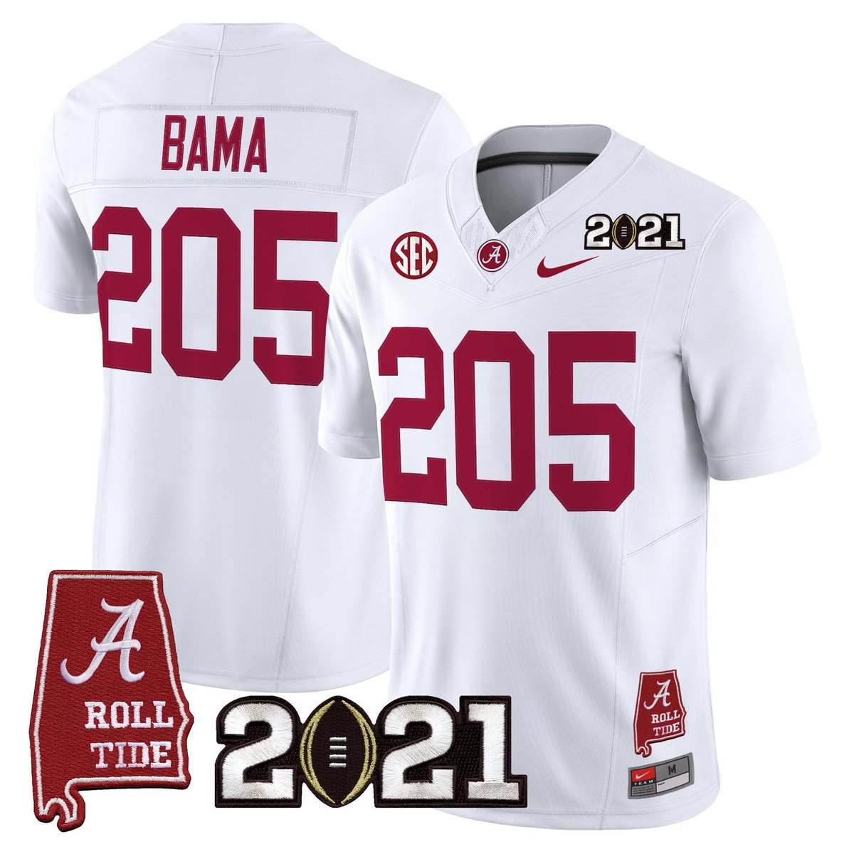 Bama Jersey #205 Alabama 2021 CFP National Championship Alabama Map White