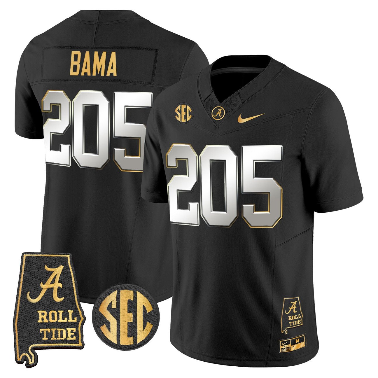 Bama Jersey #205 Alabama Crimson Tide 2025 Gold Vapor Stitched