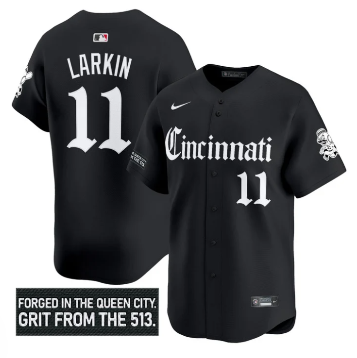 Barry Larkin Jersey #11 Cincinnati Reds Gothic Queen City Edition Black