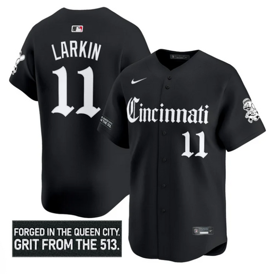 Barry Larkin Jersey #11 Cincinnati Reds Gothic Queen City Edition Black