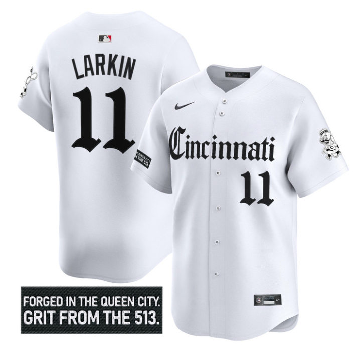 Barry Larkin Jersey #11 Cincinnati Reds Gothic Queen City Edition Stitched White