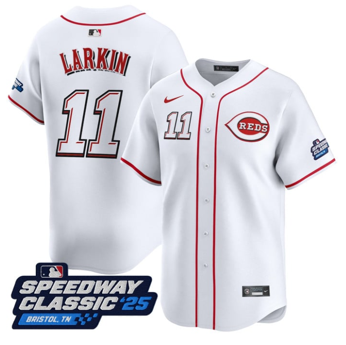 Barry Larkin Jersey #11 Cincinnati Reds Speedway Classic Stitched White