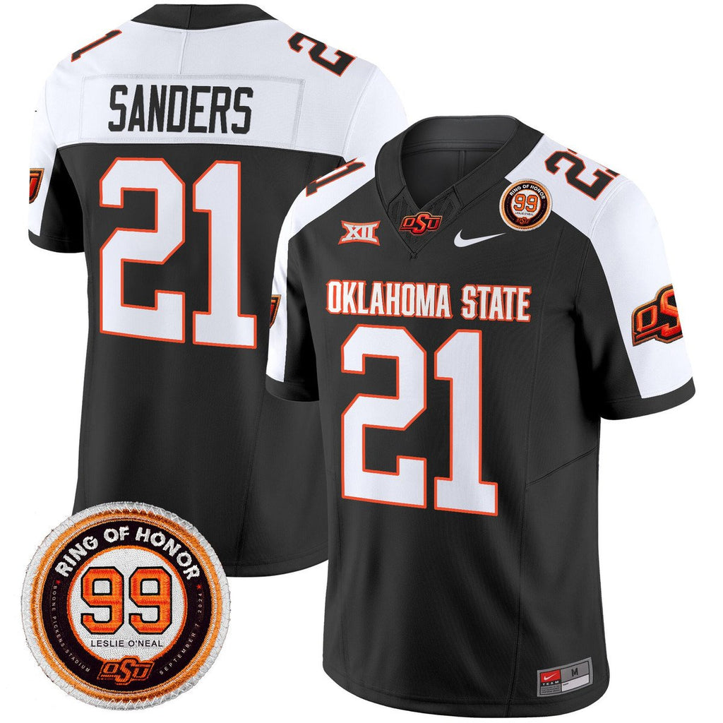 Barry Sanders Jersey #21 Oklahoma State Cowboys 2025 Leslie O'neal Patch Black Alter