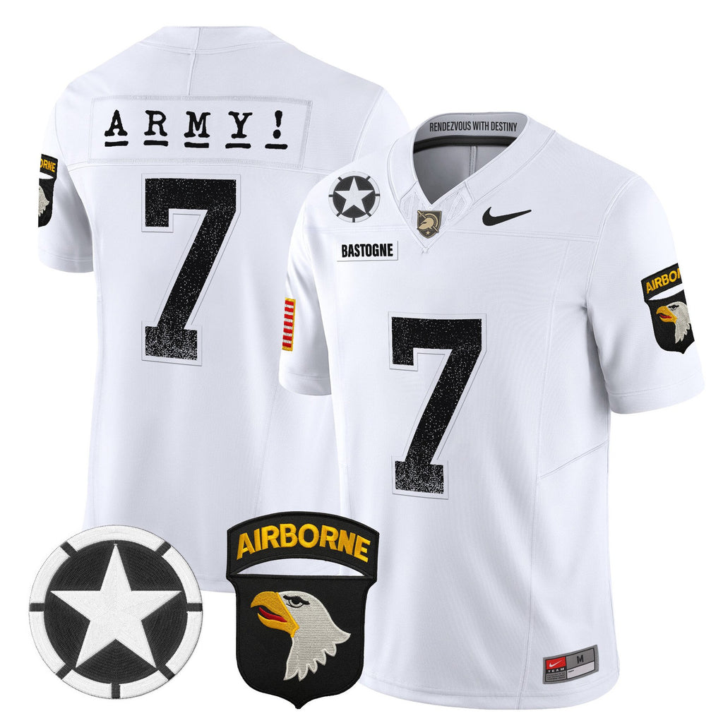 Bastogne Jersey #7 Army Black Knights 2025 Screaming Eagles Stitched White