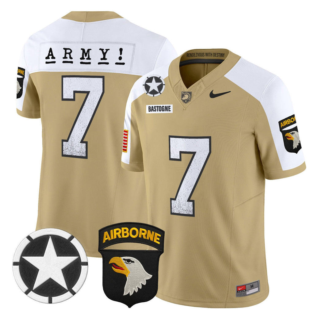 Bastogne Jersey #7 Army Black Knights 2025 Screaming Eagles Stitched Tan Alter