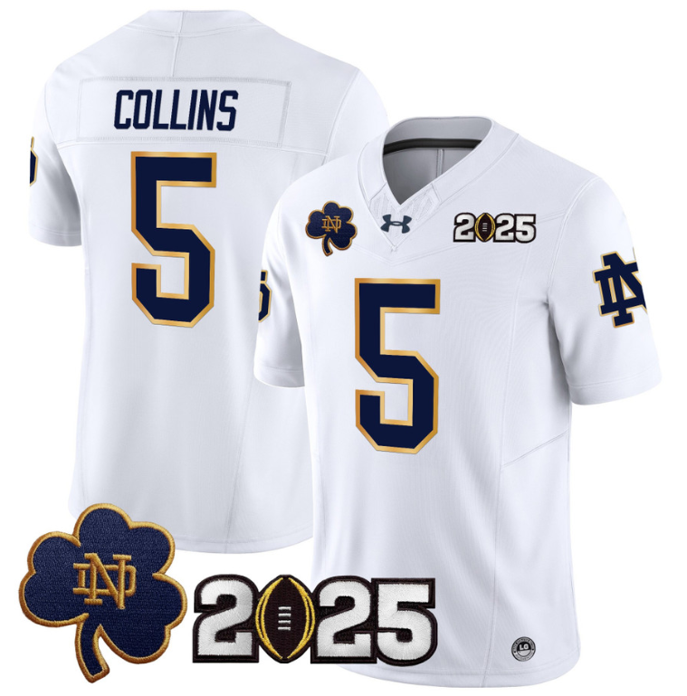 Beaux Collins Jersey #5 Notre Dame 2025 CFP Final Patch White
