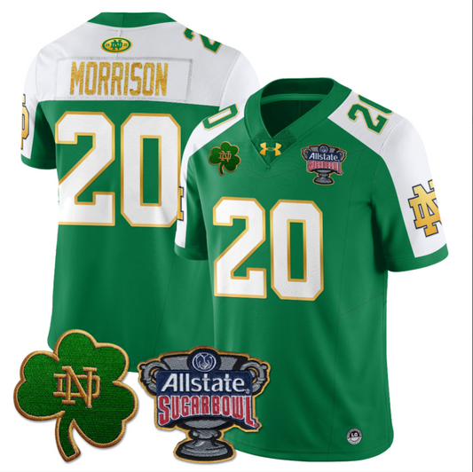 Benjamin Morrison Jersey #20 Notre Dame Allstate Sugar Bowl Geen White Stitched