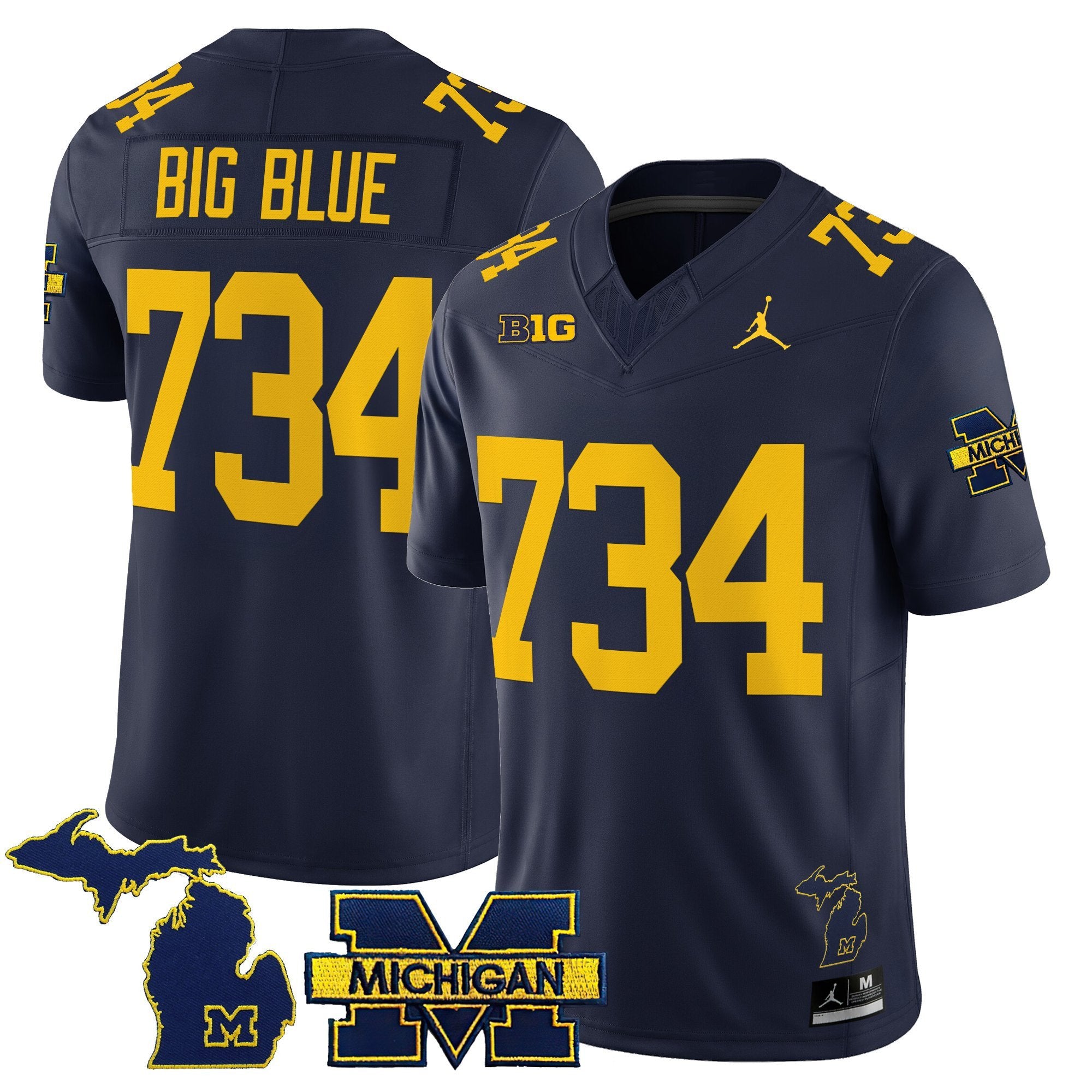 Big Blue Jersey #734 Michigan Wolverines 2025 Vapor Stitched Navy