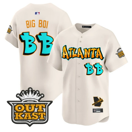 Big Boi Jersey #BB Atlanta Braves Graffiti A-Town Edition Stitched Cream