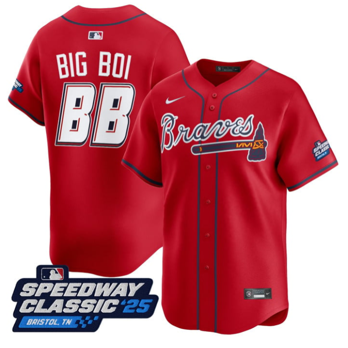 Big Boi Jersey #BB Atlanta Braves Speedway Classic Limited Stitched Red