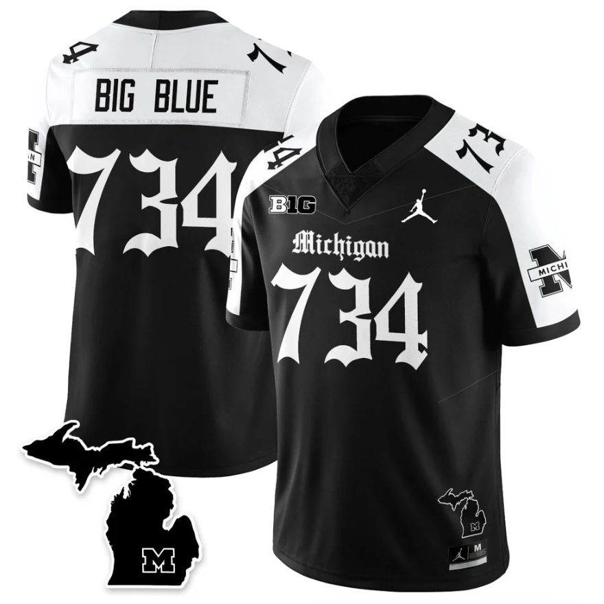 Big Blue Jersey #734 Michigan Wolverines Gothic Vapor Limited Stitched