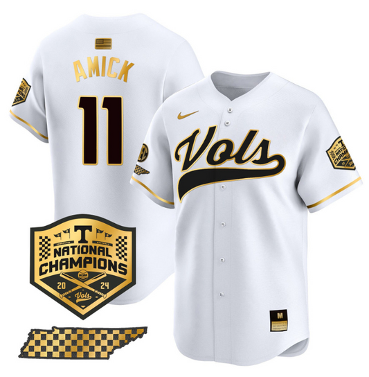 Billy Amick Jersey #11 Tennessee Vols 2024 Champions Stitched White Gold