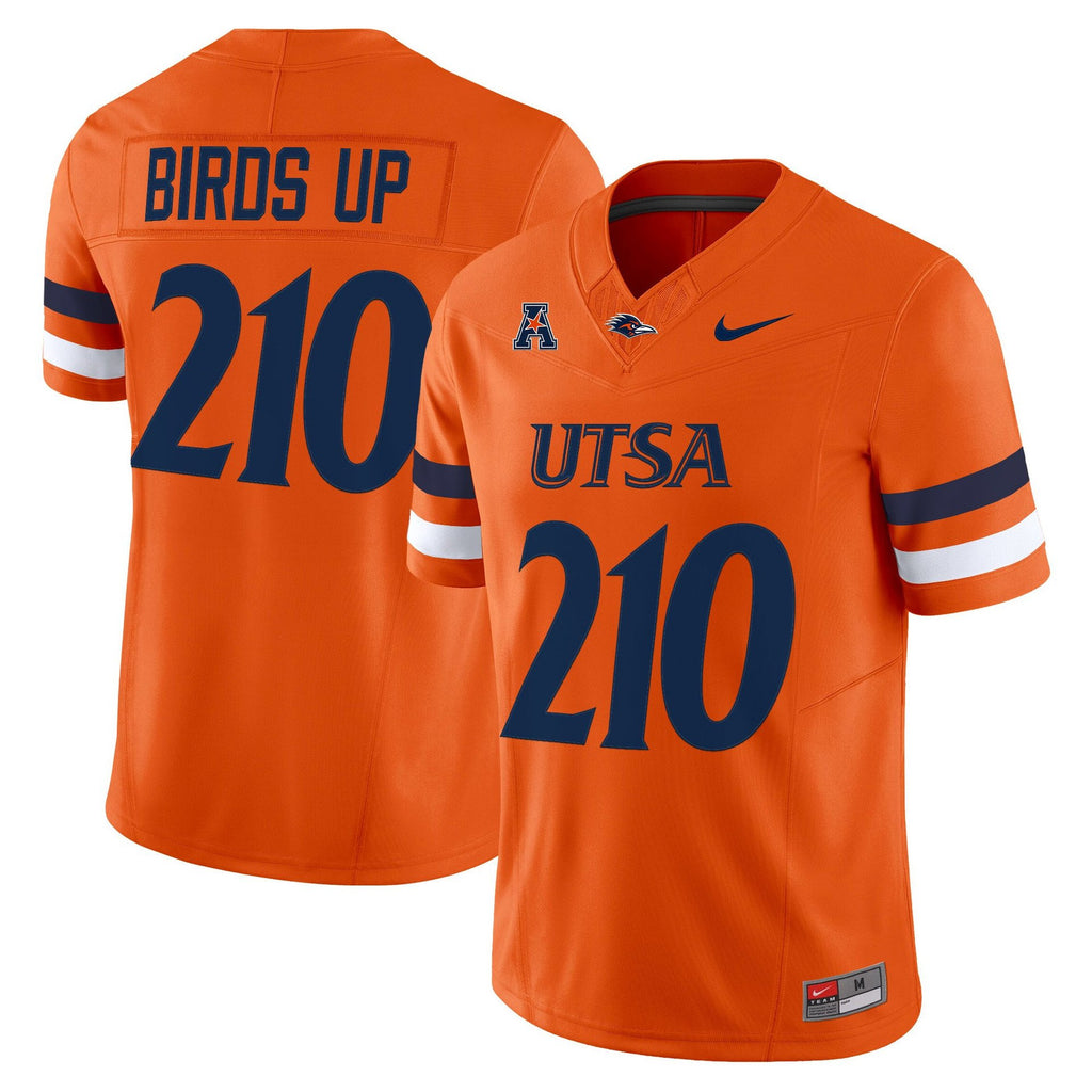 Birds Up Jersey #210 UTSA Roadrunners 2025 Vapor Limited Stitched Orange