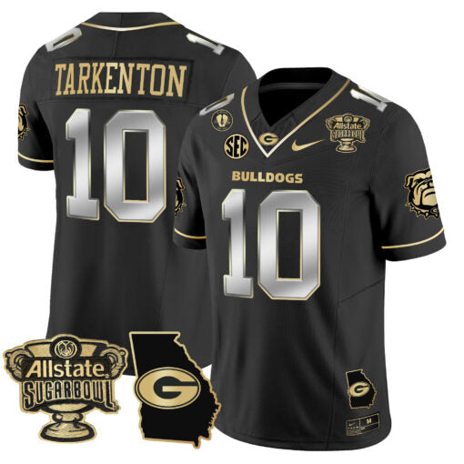 Fran Tarkenton Jersey #10 Georgia Bulldogs 2025 Sugar Bowl Patch Vapor Black Gold